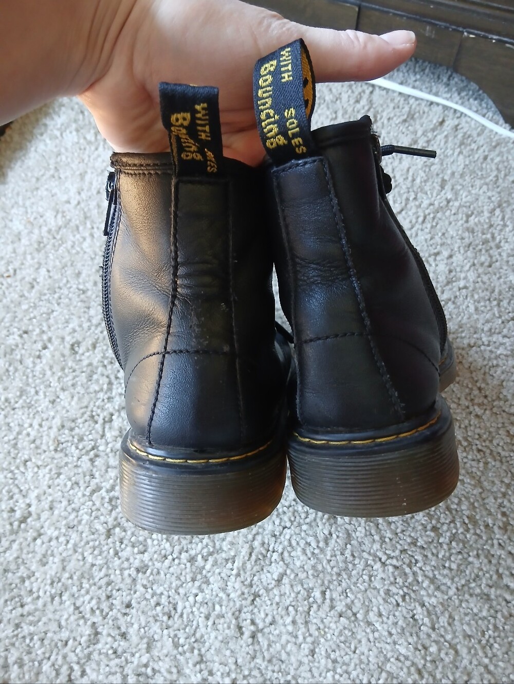 Dr. Martens Black Leather Lace-Up Combat Boots with Side Zip - Picture 7 of 10